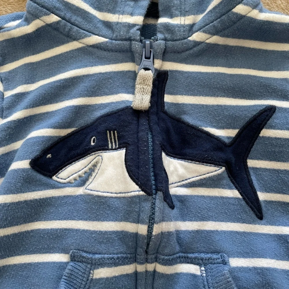 Carter's Blue and White Striped Shark Hoodie